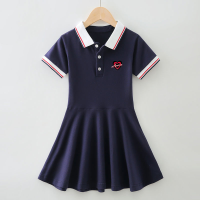 巴拉女童连衣裙2021夏装新款儿童夏款中大童polo小女孩公主裙子 藏青色 48