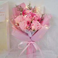 满天星干花束香皂向日葵康乃馨玫瑰花情人节女友闺蜜毕业生日礼物 粉满天星+粉玫瑰+礼袋 关注收藏加购送灯串随机贺卡