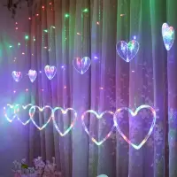 LED爱心彩灯心形彩灯大小爱心窗帘灯浪漫卧室求婚创意窗帘灯挂灯 彩色 3.5米爱心窗帘灯[插电款]