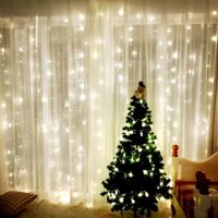 小彩灯珠帘窗帘灯彩灯闪灯串灯满天星婚庆场景装饰主播背景装饰灯 暖白色 3米*3米 300灯插电款