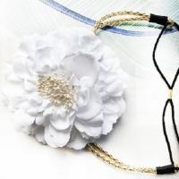 新款牡丹头花波西米亚金色编织前额大花朵海边拍照发箍发带发饰 白色