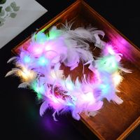 可爱小天使翅膀羽毛发箍节日外出拍照头饰仙气鹅毛发光彩灯头箍 发光彩灯鹅毛花环白色1个