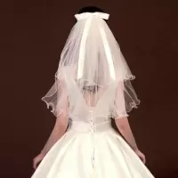 新娘头纱婚纱头饰拍照超仙多层蓬蓬纱婚纱照艺术照登记领证头饰品 双层无珍珠(60CM)