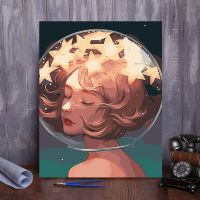 星云少女diy数字油画创意生日礼物手工制作填色油彩画迷你装饰画 A098+星云少女02 40X50画布一张+颜料+画笔