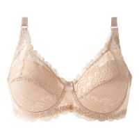 夏季无钢圈文胸薄款内衣舒适聚拢乳罩大胸显小大码胸罩蕾丝透气 肤色 34B/75B