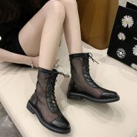 马丁靴女夏季薄款透气英伦风2021新款潮ins短靴网面瘦瘦镂空凉靴 黑色清仓网靴短筒 40
