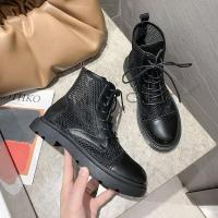 网眼马丁靴女夏季薄款网纱透气网靴镂空凉靴凉鞋百搭厚底增高短靴 黑色[跟高3厘米] 35