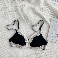 法式无钢圈性感蕾丝内衣套装女日系聚拢上托大胸显小文胸两件套 黑色单件 32