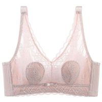 透气超薄夏季法式内衣女薄款大胸显小文胸调整型防下垂无钢圈胸罩 [轻薄]藕粉单件 34A/75A[超薄]