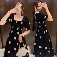 孕妇装夏装连衣裙哺乳衣外出2021雪纺波点韩版中长款夏季孕妇裙子 黑色(孕妇款) M建议110斤以下