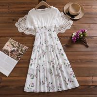 孕妇2021夏装外出哺乳雪纺连衣裙显气质拼色印花产后喂奶衣辣妈款 白色小紫花(孕妇款) M码建议110斤以下