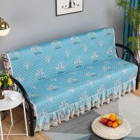 可折叠沙发床套罩万能全包四季通用防滑简易三人两用无扶手套罩子 小鹿绿色 长度55*宽度140[裙边款]