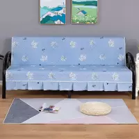 可折叠沙发垫万能防滑沙发套沙发罩沙发盖布简易沙发床单人双人 枫叶-蓝 沙发扶手80*50厘米(含花边)