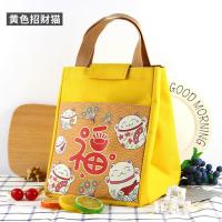 保温饭盒袋子便当包手提包防水女包带饭保温袋大号铝箔加厚饭盒包 黄色招财猫
