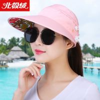 北极绒遮阳帽子夏季防晒女防紫外线户外骑行韩版潮流大沿太阳帽女 粉色珍珠款 均码(送防风绳+冰袖)