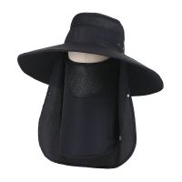 钓鱼防晒帽遮脸男士遮阳帽子渔夫帽夏天夏季大帽檐防紫外线太阳帽 56CM-59CM头围可调节黑色 15CM大帽檐铝丝定型