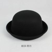 翻卷边丸子帽 英伦潮复古盆帽休闲圆帽子韩国毛呢圆顶小礼帽 黑色 内有收缩绳