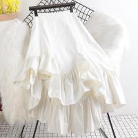 百搭2021早春新款拉链腰头不规则荷叶边拼接大摆中长款半身裙子女 白色 S