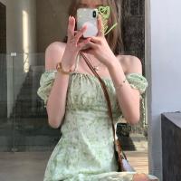 2021夏季新款韩版泡泡袖雪纺碎花连衣裙ins超仙设计感中长款裙子 绿野仙踪 S 建议75-95斤