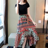 连衣裙2021年气质女神范新款收腰显瘦雪纺女装女中长款春夏装长裙 红色 M 80-100