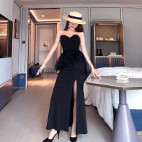 智熏裙法式桔梗裙显瘦夏季名媛抹胸露背洋装黑色小礼服连衣裙女装 黑色 S