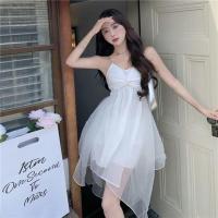 2021夏季ins吊带连衣裙女法式超仙不规则链条网纱仙女裙 白色 S
