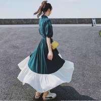 法式不规则荷叶边连衣裙 2021夏季新款气质显瘦小众设计感a字长裙 墨绿色 收藏店铺 优先发货 S 85-100斤