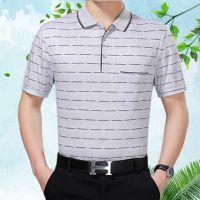 夏季休闲商务POLOT恤外贸尾货清仓男装翻领短袖T恤条纹印花 浅灰色 219# M 建议115斤以下