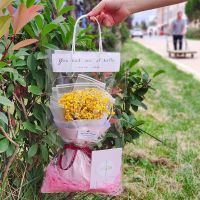 满天星干花花束生日礼物大束批发真花女闺蜜少女送女朋友永生花卉 A04黄色满天星+透明手提袋拉菲草 LED彩灯+贺卡