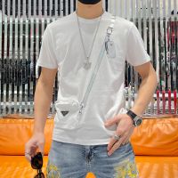 男士套装夏装短袖短裤五分夏季烫钻t恤精神小伙冰丝整套夏天衣服 DT310#简约白 上衣 M (建议90-110斤