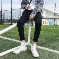 新百伦NB潮牌牛仔裤男秋季宽松休闲长裤韩版潮流直筒裤子痞帅男裤 纯黑牛仔裤[高质量] S 收藏优先发货