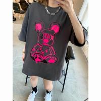 chic夏季bf潮牌情侣卡通半袖t恤oversize宽松ins涂鸦小熊短袖男女 灰色 M