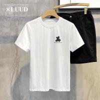 LUUD 圆领小熊镭射反光印花体恤棉质男短袖时尚简约休闲百搭T恤衫 白色 M