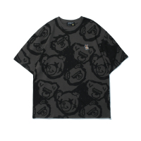 夏季小熊满印短袖t恤男卡通衣服宽松休闲半袖上衣ins潮牌潮流体恤 灰色 S