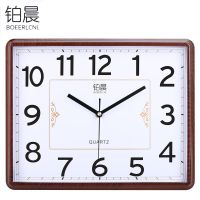 静音挂钟客厅卧室钟表时尚简约挂表万年历长方形创意大号石英钟 36*29长方木纹 16英寸