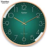 天朔现代静音客厅挂钟卧室挂表大气简约时钟时尚创意家用钟表 金框翡翠盘 1036(约22cm)简约版