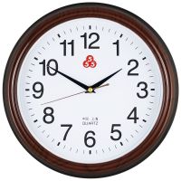 上海三五牌钟表客厅挂钟创意时钟家用静音卧室石英钟现代简约 木纹色 33厘米直径