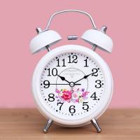 可充电夜光小闹钟学生用床头儿童北欧卧室静音个性创意表超大声音 小号花儿白[电池款]