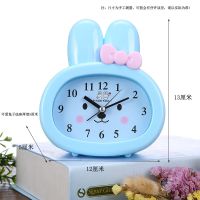 闹钟学生用创意个性懒人小专用静音床头夜光闹铃儿童时钟声音超大 可爱兔子塑料跳秒[电子闹铃]无灯蓝色 3寸
