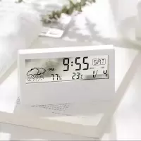 时钟闹钟ins少女心学生用静音床头宿舍简约天气预报夜里可发光 [送精美贴纸] 豪华白色透明款