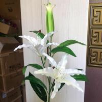 仿真百合花 假花高档绢花客厅餐桌电视柜落地居家摆设装饰花婚庆 2花1蕾白色