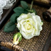 2头仿真玫瑰花假花玫瑰花束干花假花家居装饰花客厅餐厅婚庆摆件[7月24日发完] 逼真玫瑰2头白色 一支装