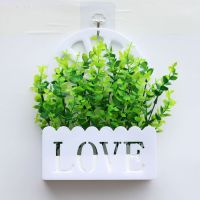 挂墙创意假花吊篮仿真玫瑰套装塑料栅栏客厅绢花墙壁挂墙面装饰花 LOVE尤加利(送挂钩)