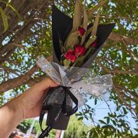 玫瑰花干花花束小清新野餐装饰摆件毕业手捧花摄影拍照道具 黑纸红玫瑰纱裙+手提袋