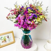 云南勿忘我满天星干花花束真花自然风干家居客厅装饰摆设件带花瓶 6色+粉黄水晶+草 (含蓝红花瓶)