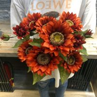9头油画仿真向日葵花束 欧式假花绢花装饰花客厅摆放花卉大朵 棕红2束
