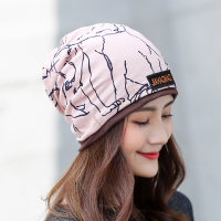 帽子女春秋冬季包头帽多用围脖睡帽韩版帽套头帽男女帽月子帽防风 多功能加边款-动物粉色