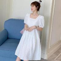 055#实拍 可哺乳孕妇连衣裙压花小清新可爱方领喂奶衣孕哺乳两穿 M 白色