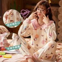 月子服法兰绒产后产妇孕妇睡衣女秋冬季哺乳衣加厚加绒珊瑚绒套装 套头绒-粉KT猫 M码建议[80-105斤]