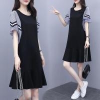 孕妇装哺乳衣外出时尚连衣裙夏季新款中长款款式显瘦辣妈款喂奶衣 黑配条纹常规款[无拉链] S